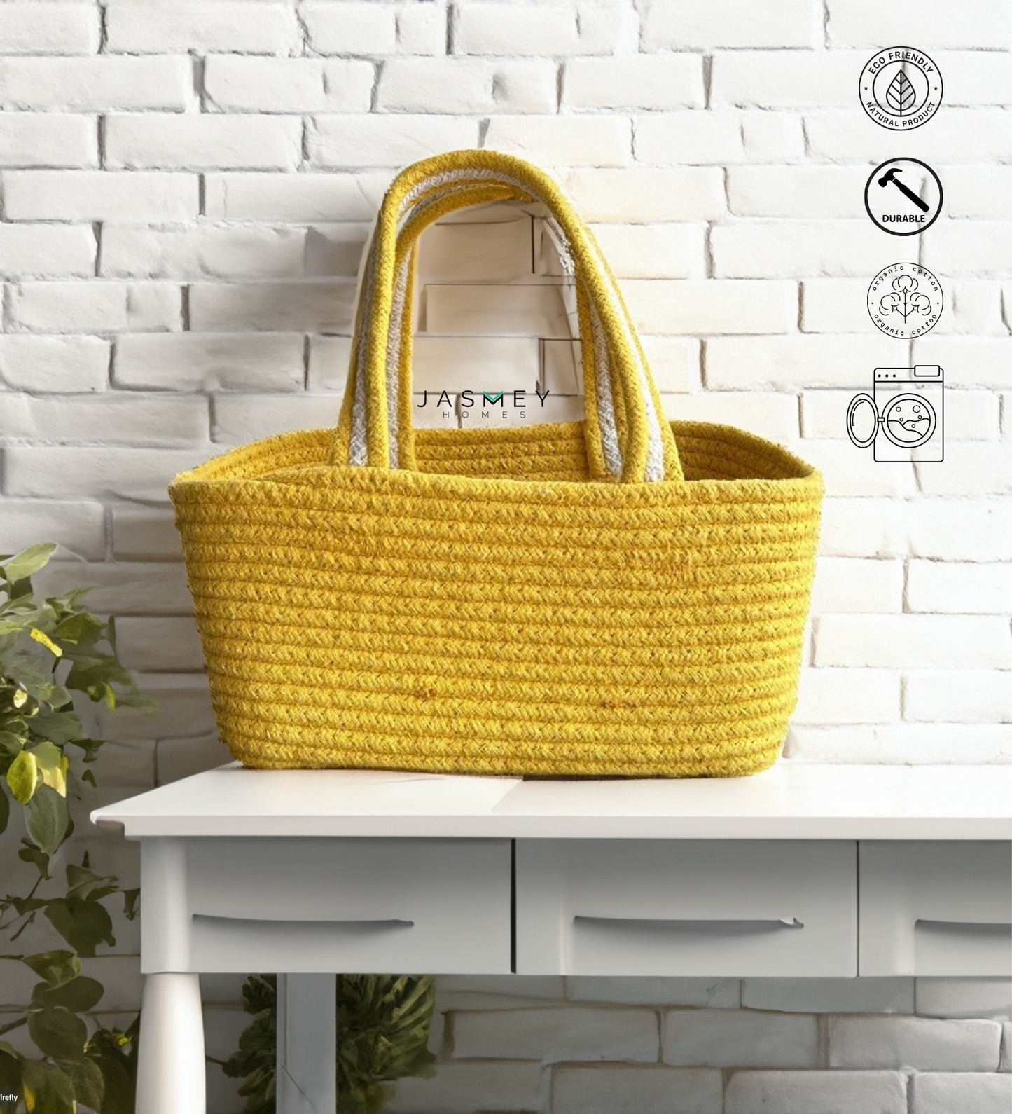 Set of 2 Cotton Baskets-  Olive And Yellow