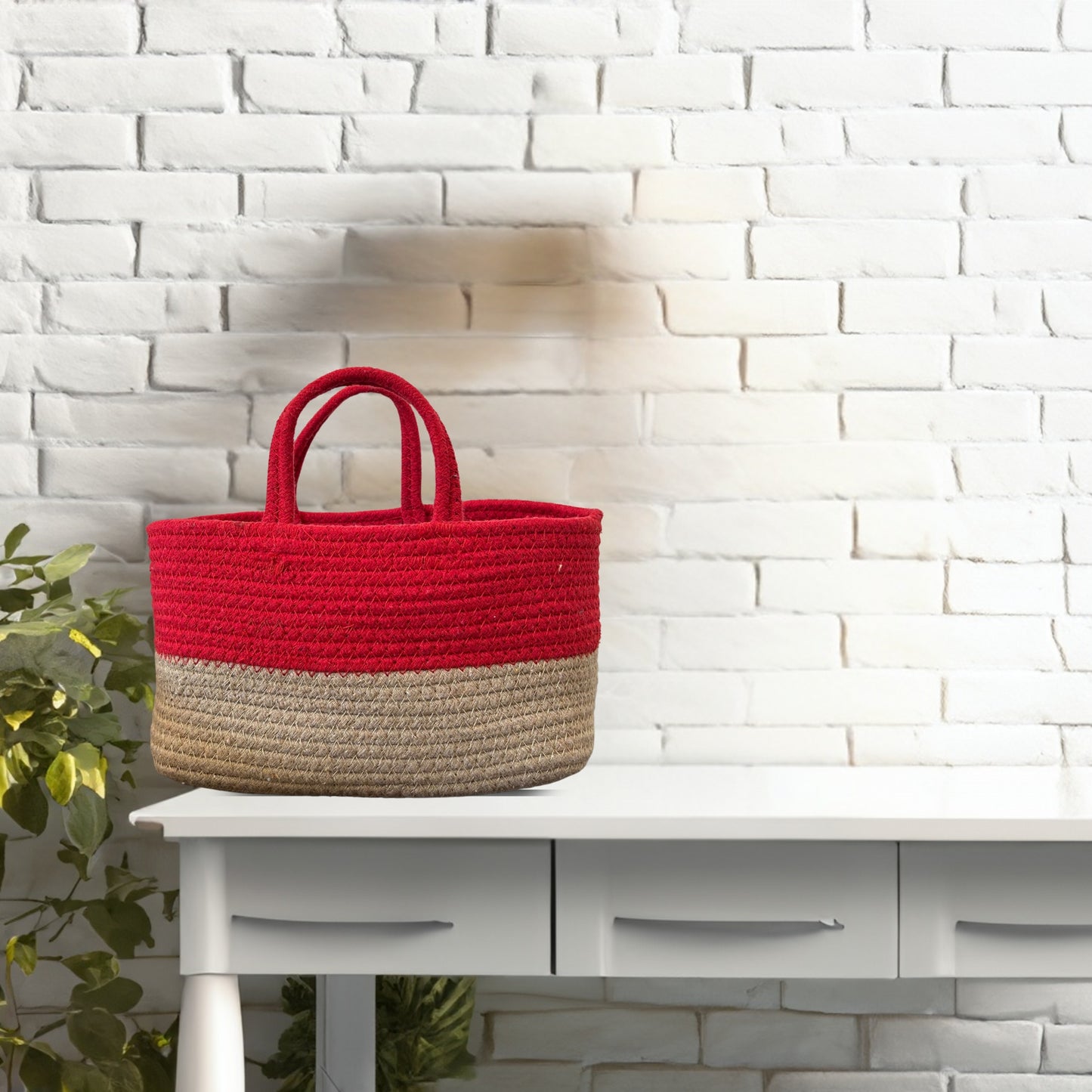 Twin Tone Basket- Red And Beige