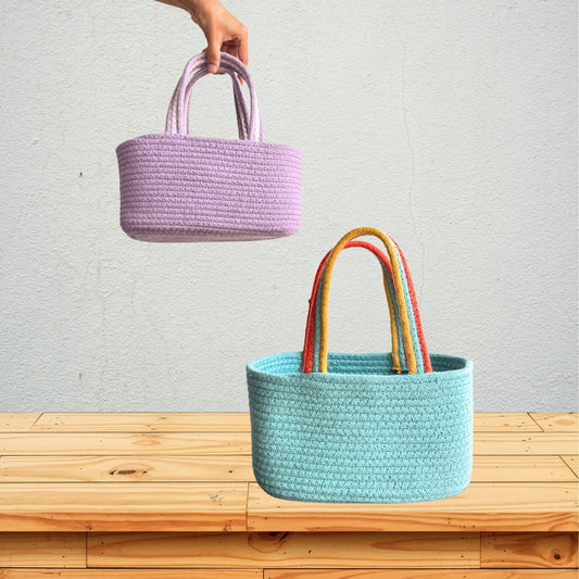 Set of 2 Cotton Baskets- Lavender & Aqua