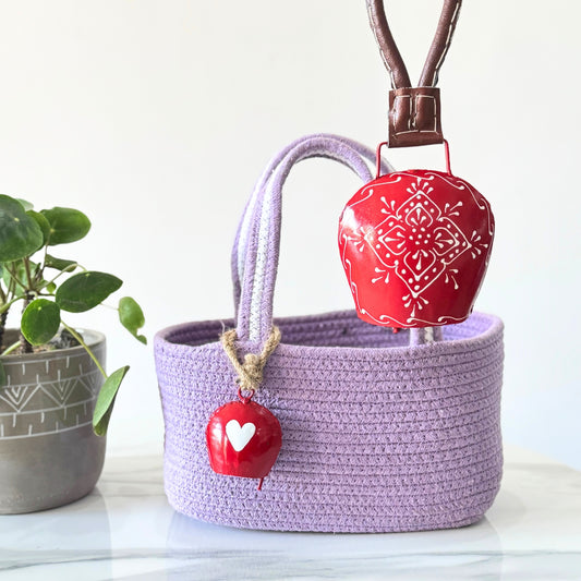 Love Chimes , Red Leather Bell  & Lavender Basket – A Romantic Keepsake