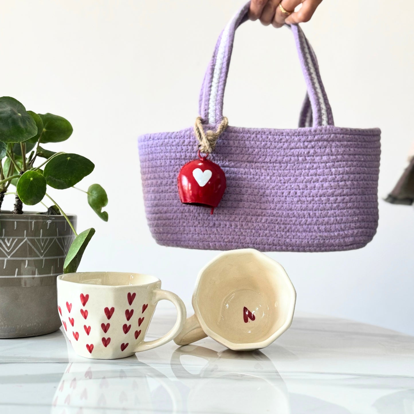 Heart Mug Set of 2, Lavender Basket -1 & Heart Bell 💜☕ ❤️