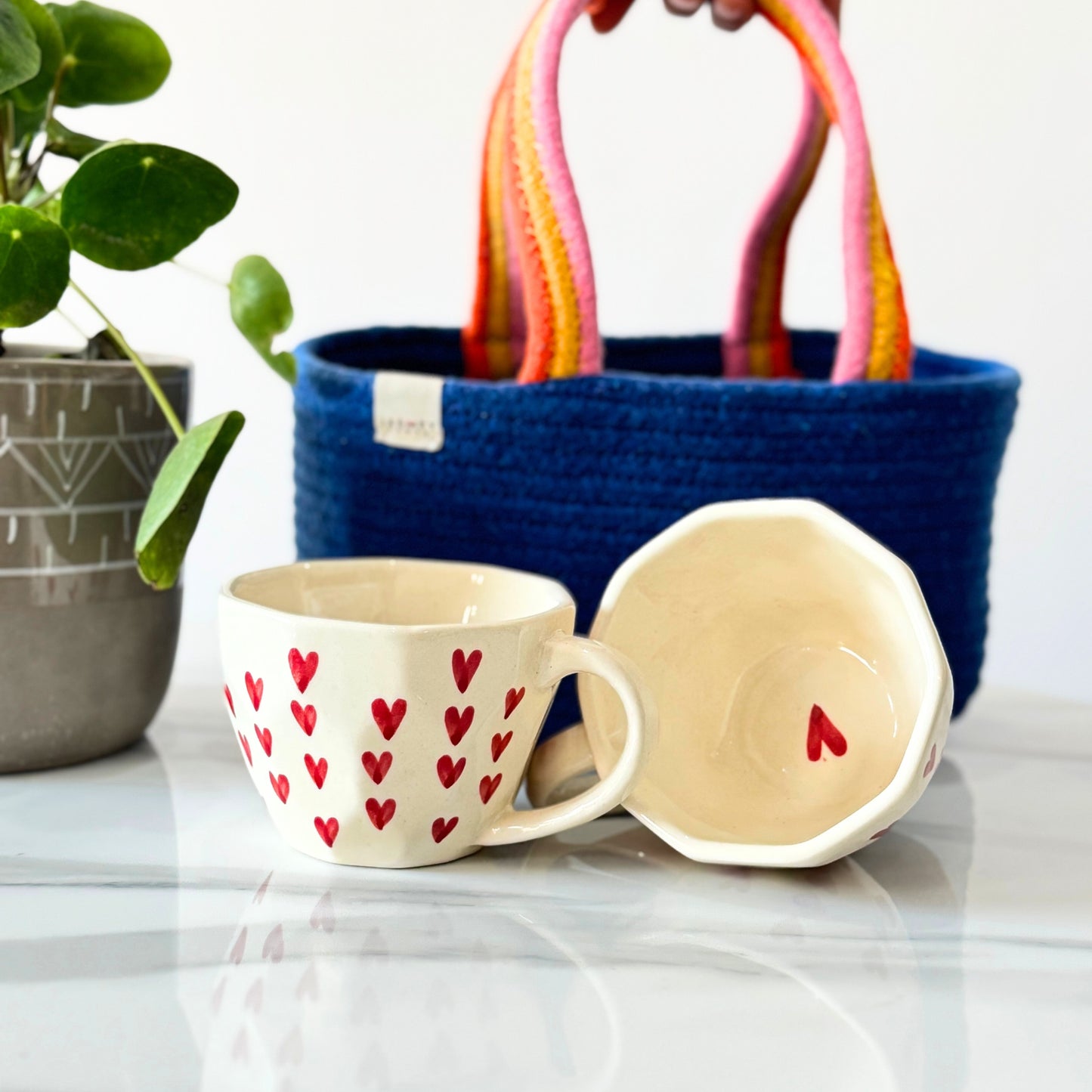 Heart Mug Set of 2, Twin Tone Basket Blue-1