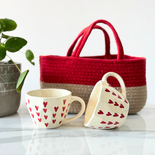 Heart Mug Set of 2, Twin Tone Basket Red-1