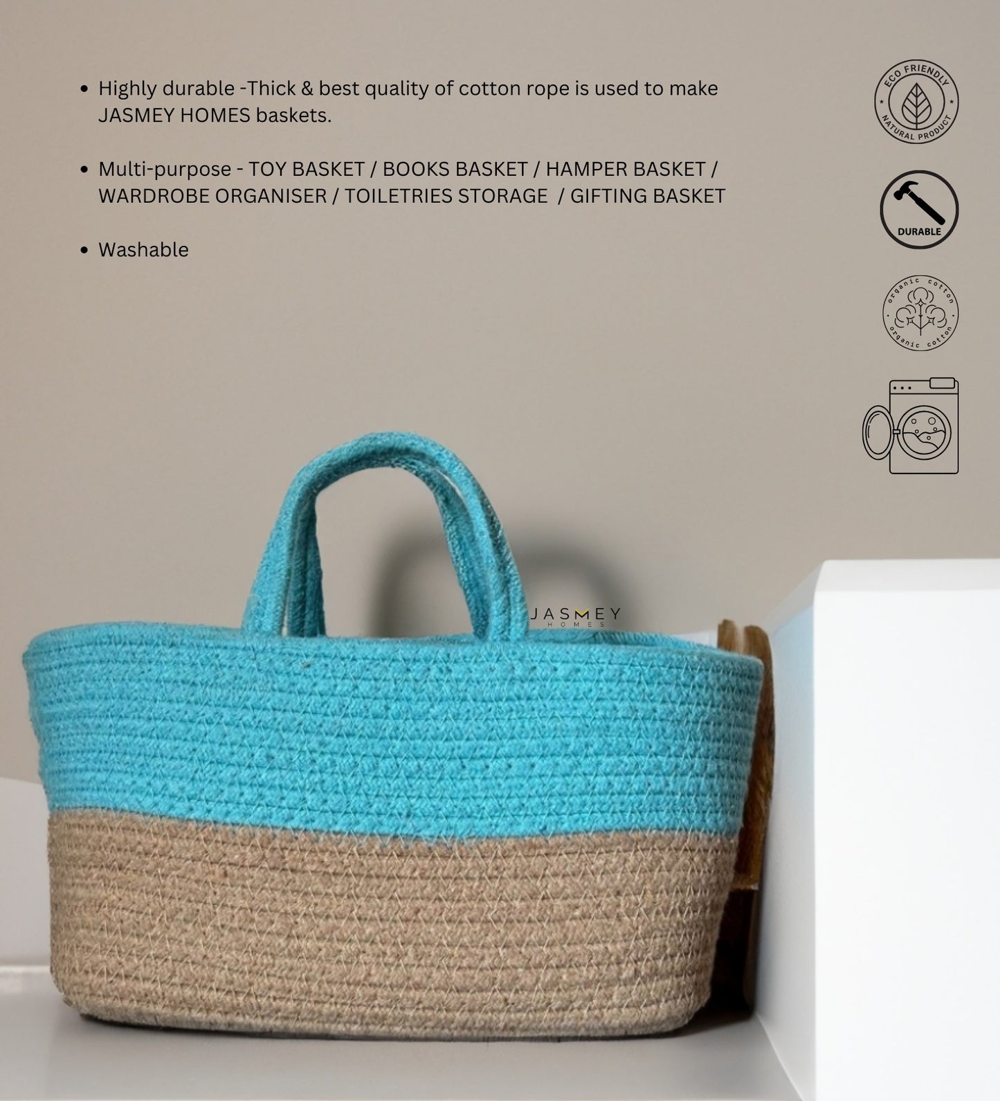 Twin Tone Basket- Ice Blue And Beige - jasmeyhomes