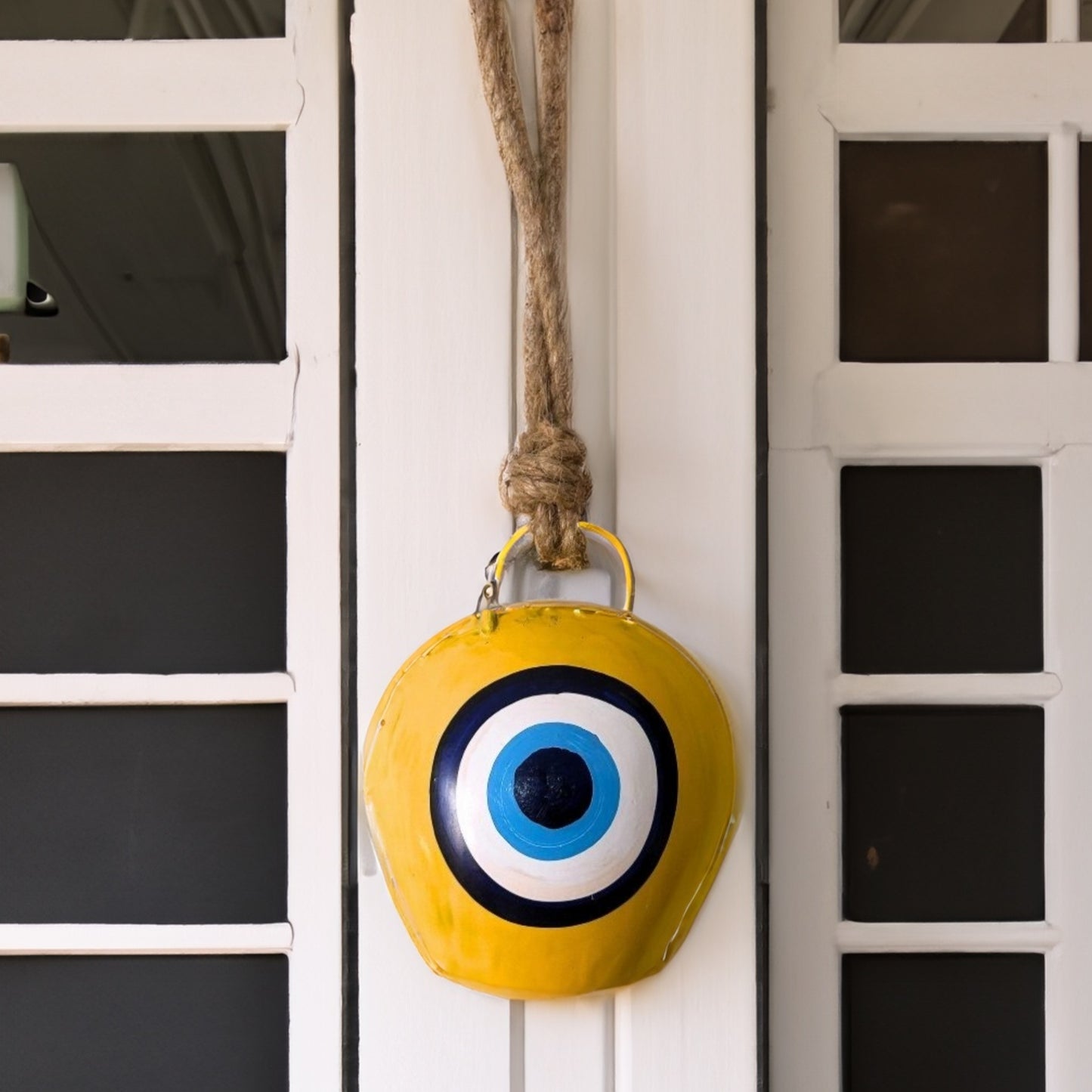 Yellow Evil Eye Cow Bell for Wall Decor