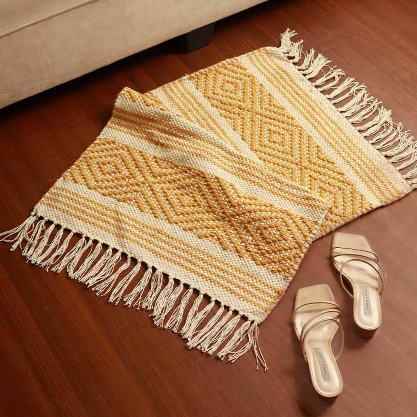 Yellow Luxe Loom Cotton Dhurrie | Floormat | 33X21 Inches
