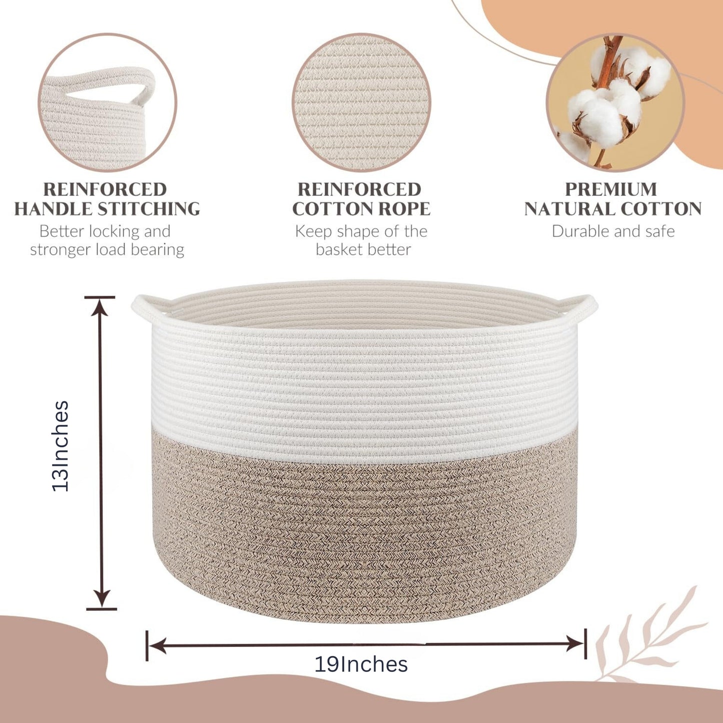 Modern Spacious Cotton Rope Basket - White & Beige - jasmeyhomes