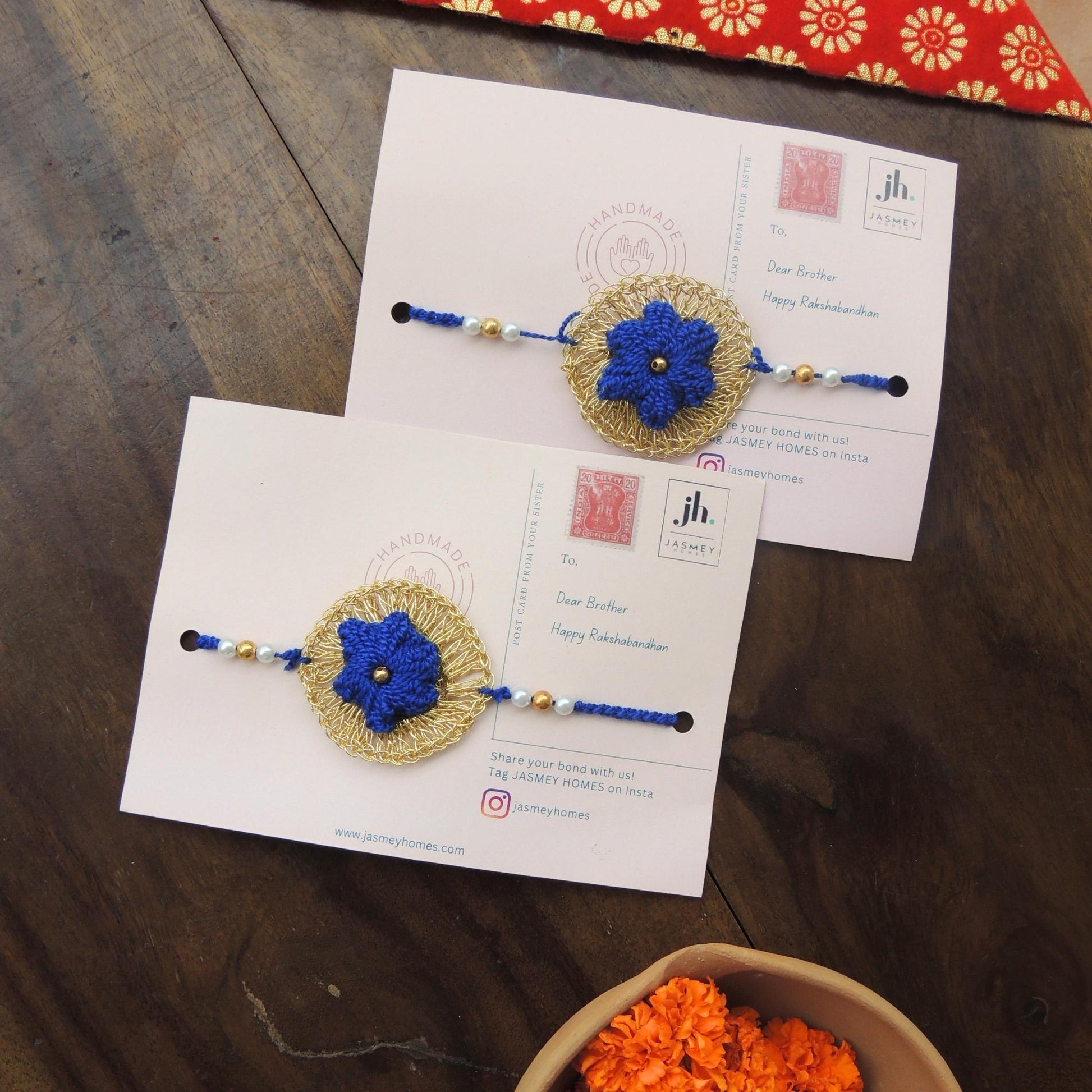 Set of 2 CHAKRA Rakhi for Brother with Post Card - jasmeyhomes