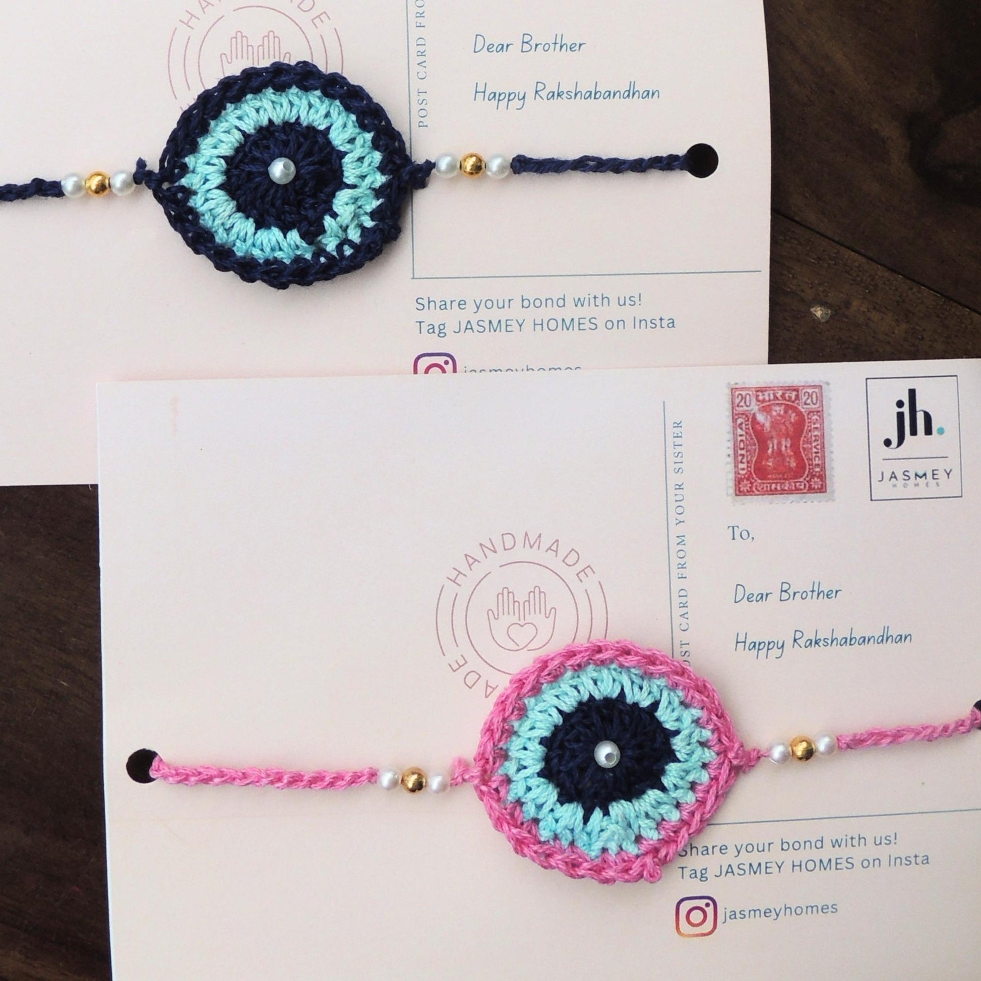 Set of EVIL EYE Rakhi for Brother with Post card - jasmeyhomes