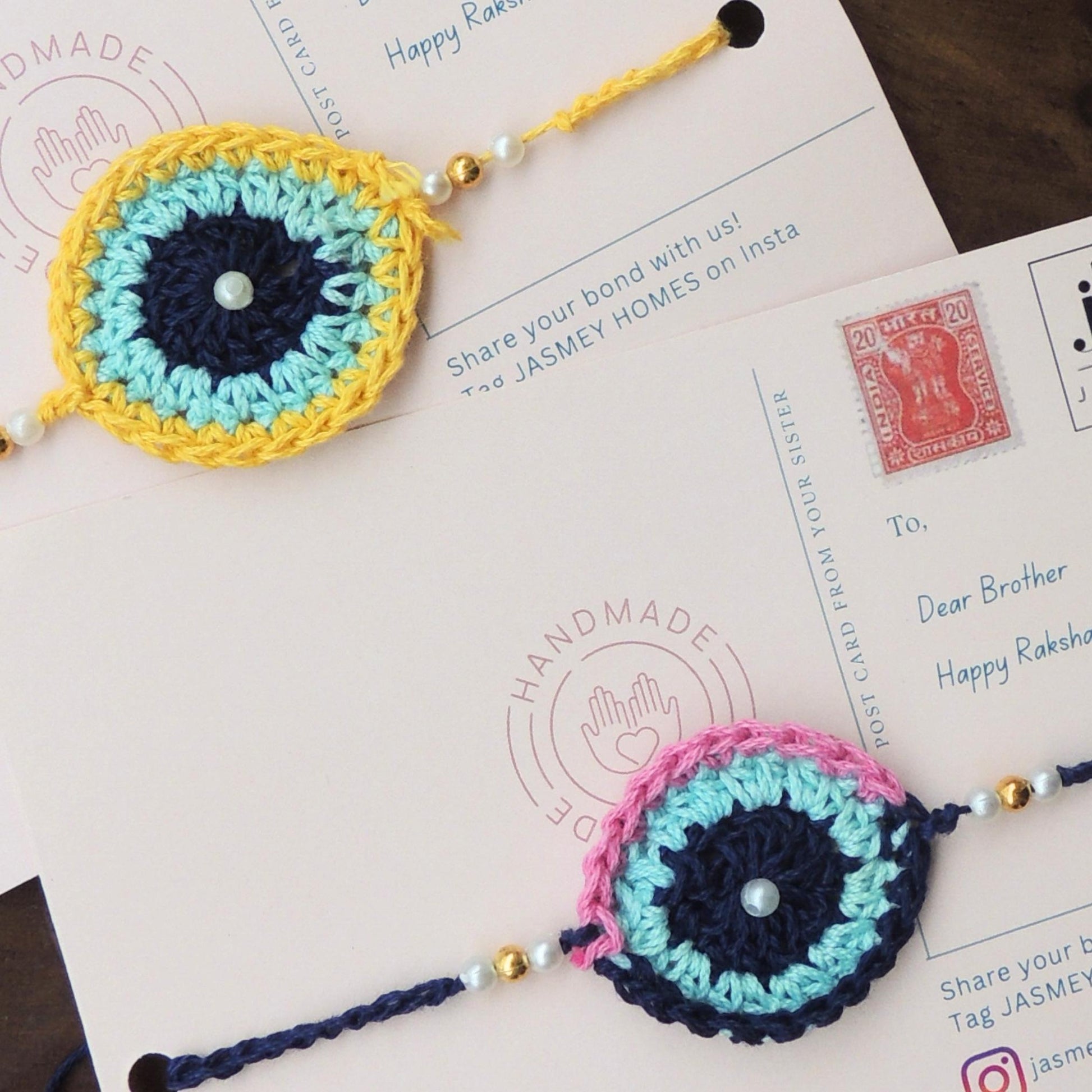 Set of 2 EVIL EYE Rakhi for Brother with Post Card - jasmeyhomes