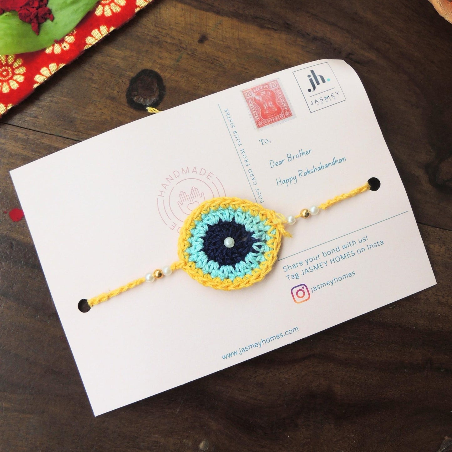 Set of 2 EVIL EYE Rakhi for Brother with Post Card - jasmeyhomes