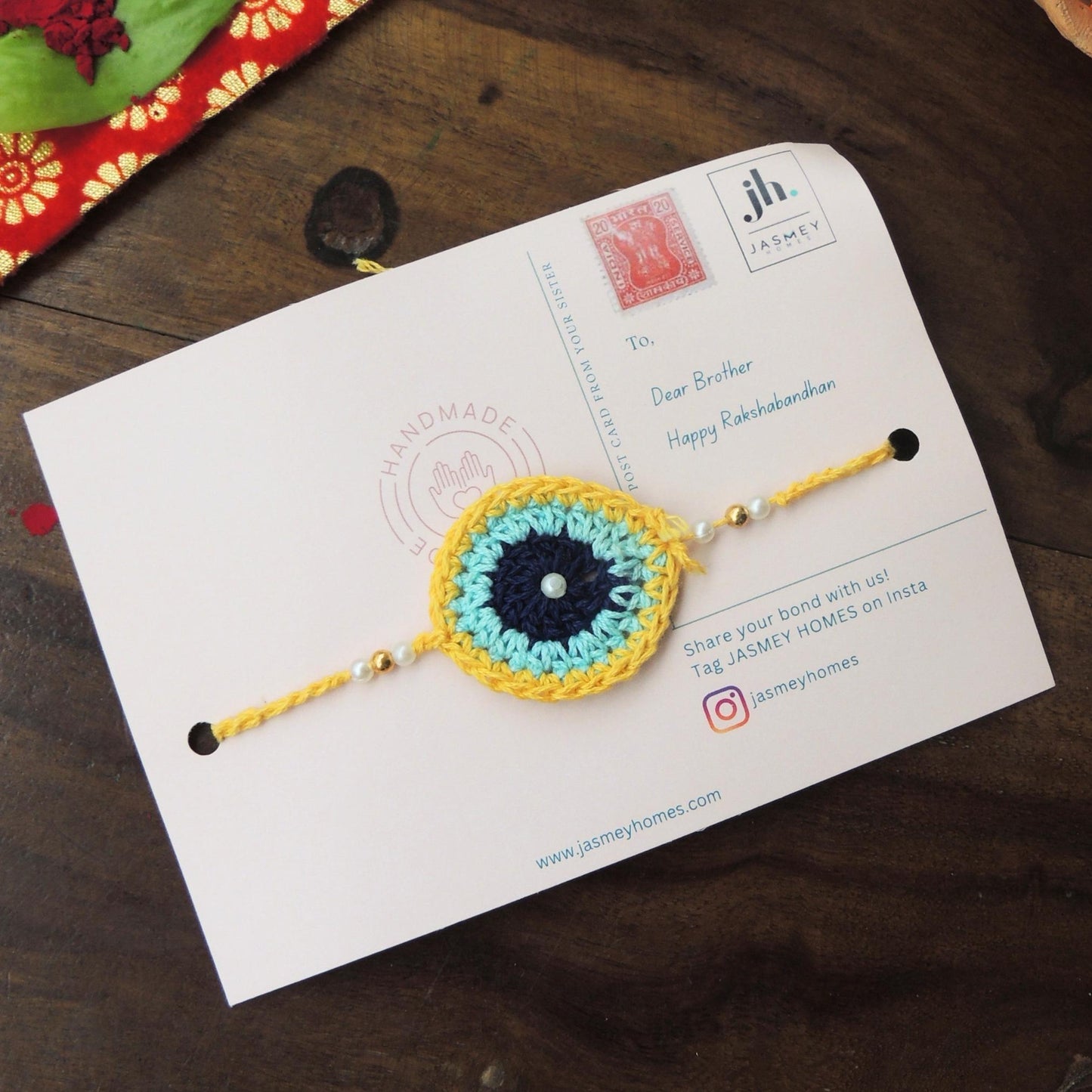 Set of 4 EVIL EYE Rakhi for Brother with Post Card - jasmeyhomes