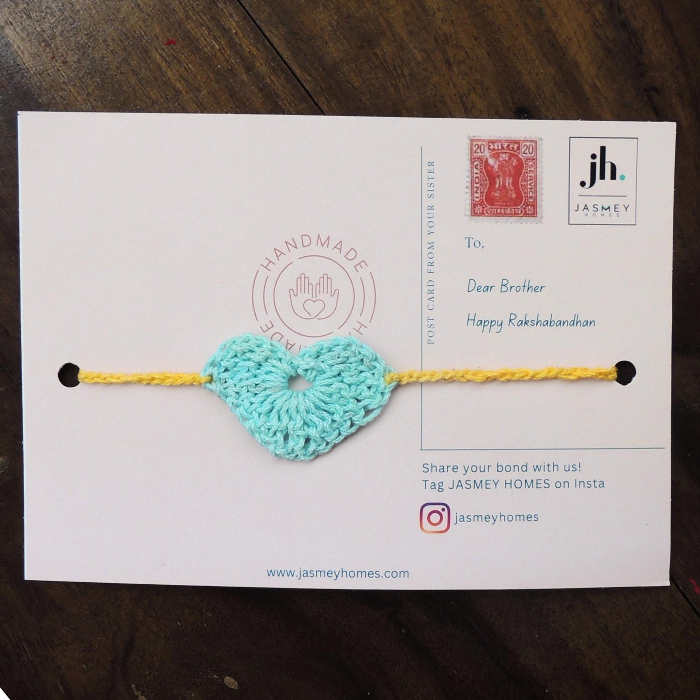 Set of 2 HEART Rakhi for Brother with Postcard - jasmeyhomes