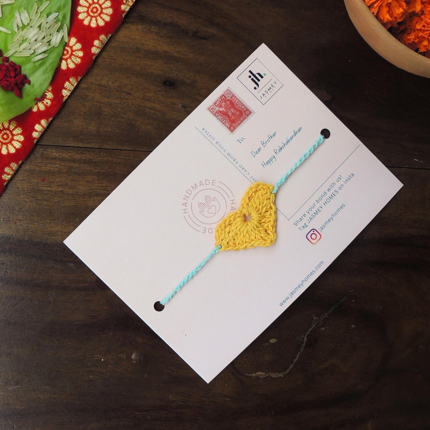 Set of 2 HEART Rakhi for Brother with Postcard - jasmeyhomes