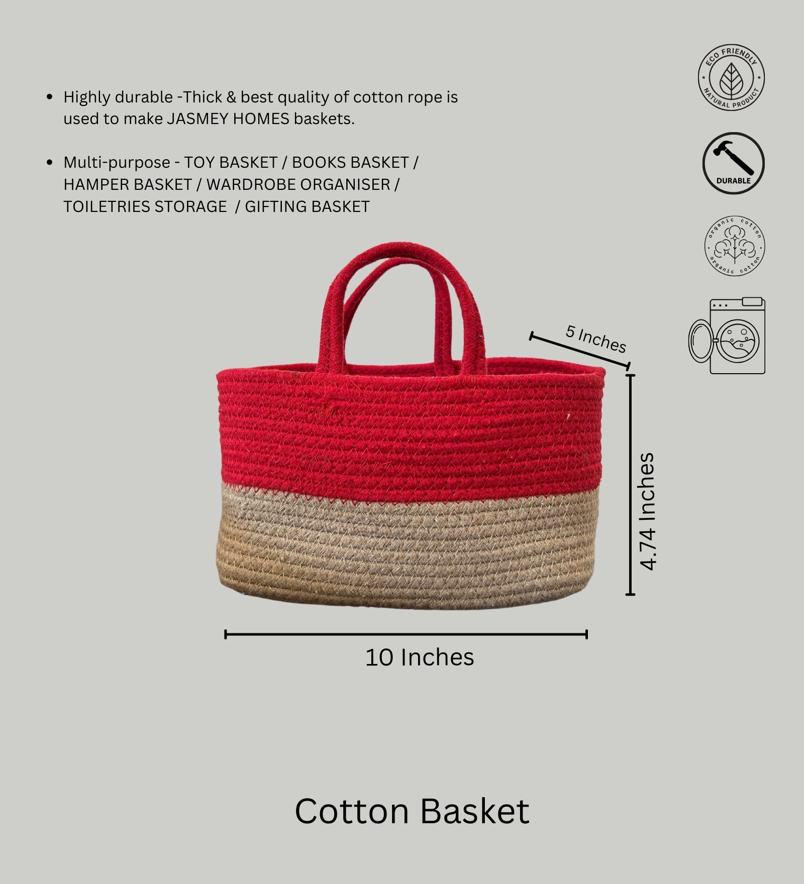 Twin Tone Basket- Red And Beige - jasmeyhomes