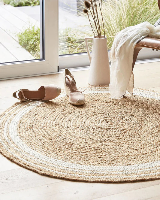 Round Jute Area Rug With White Border