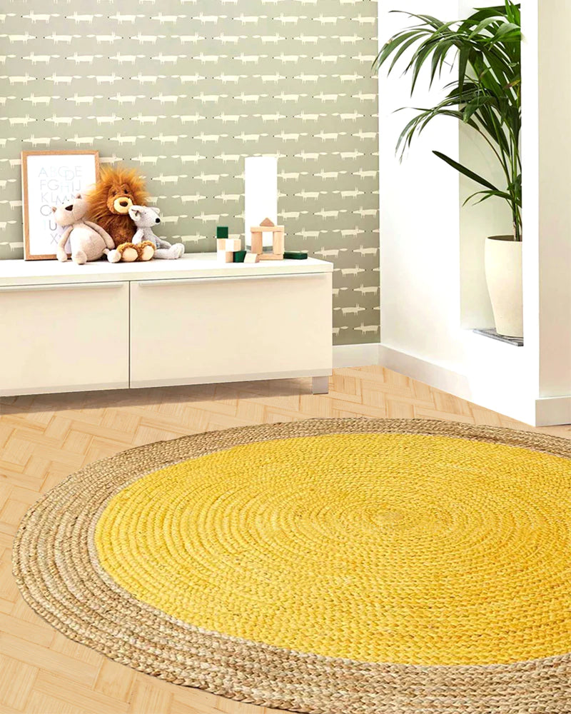 Round Yellow Jute Area Rug