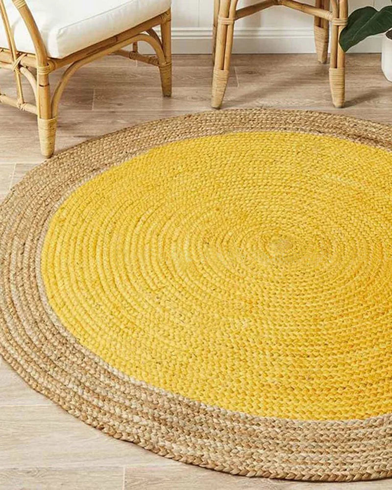 Round Yellow Jute Area Rug