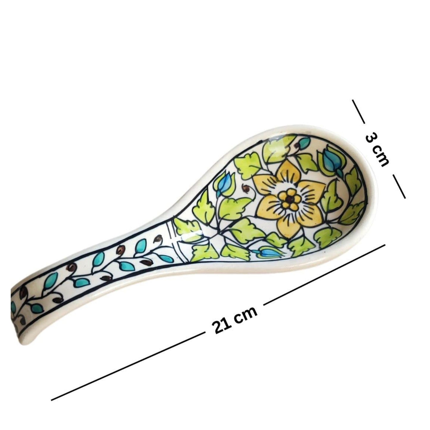 Mughal Floral' Hand-painted Ceramic Spoon Rest (Dishwasher Safe) - jasmeyhomes