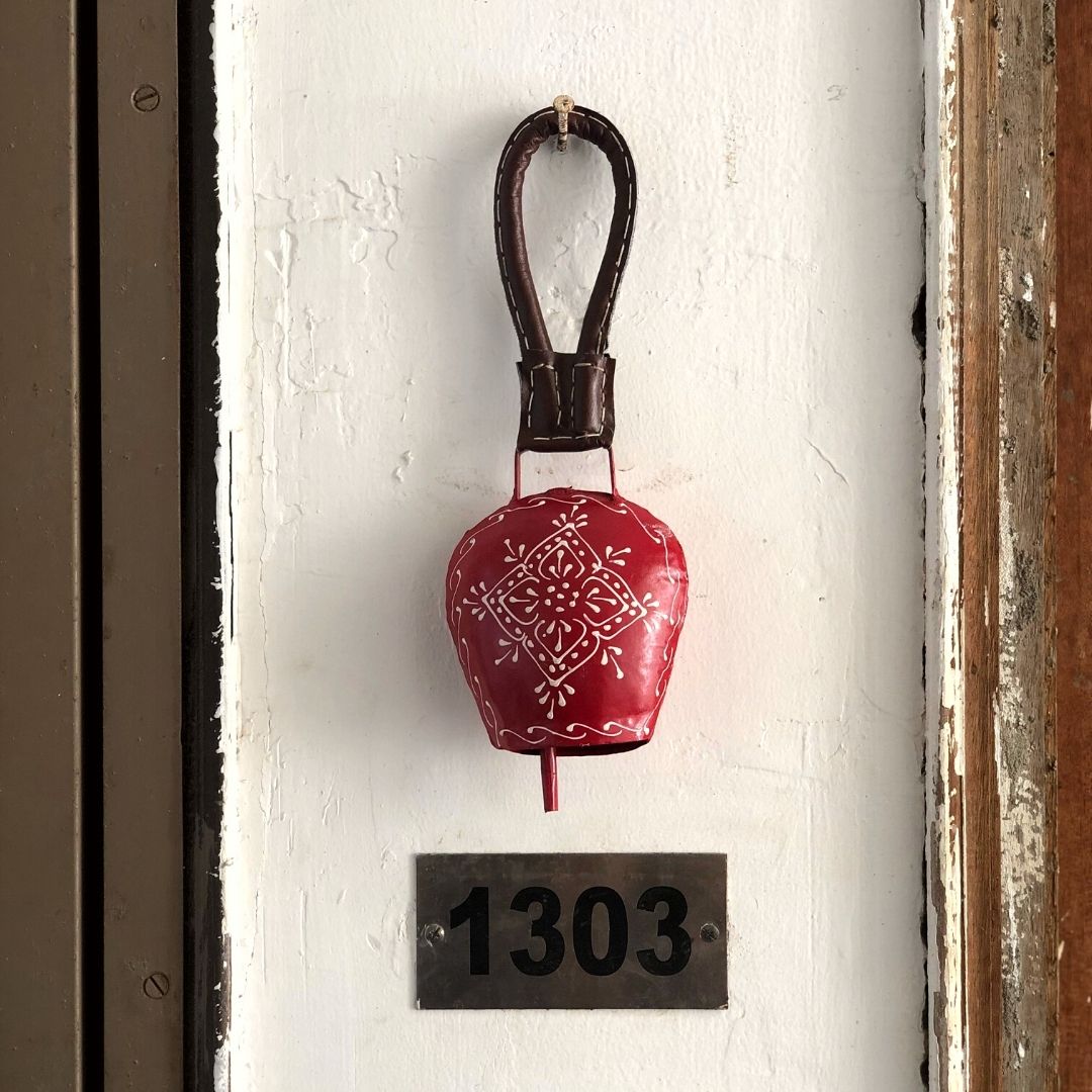Wall Hanging Bell - Red with leather handle - jasmeyhomes