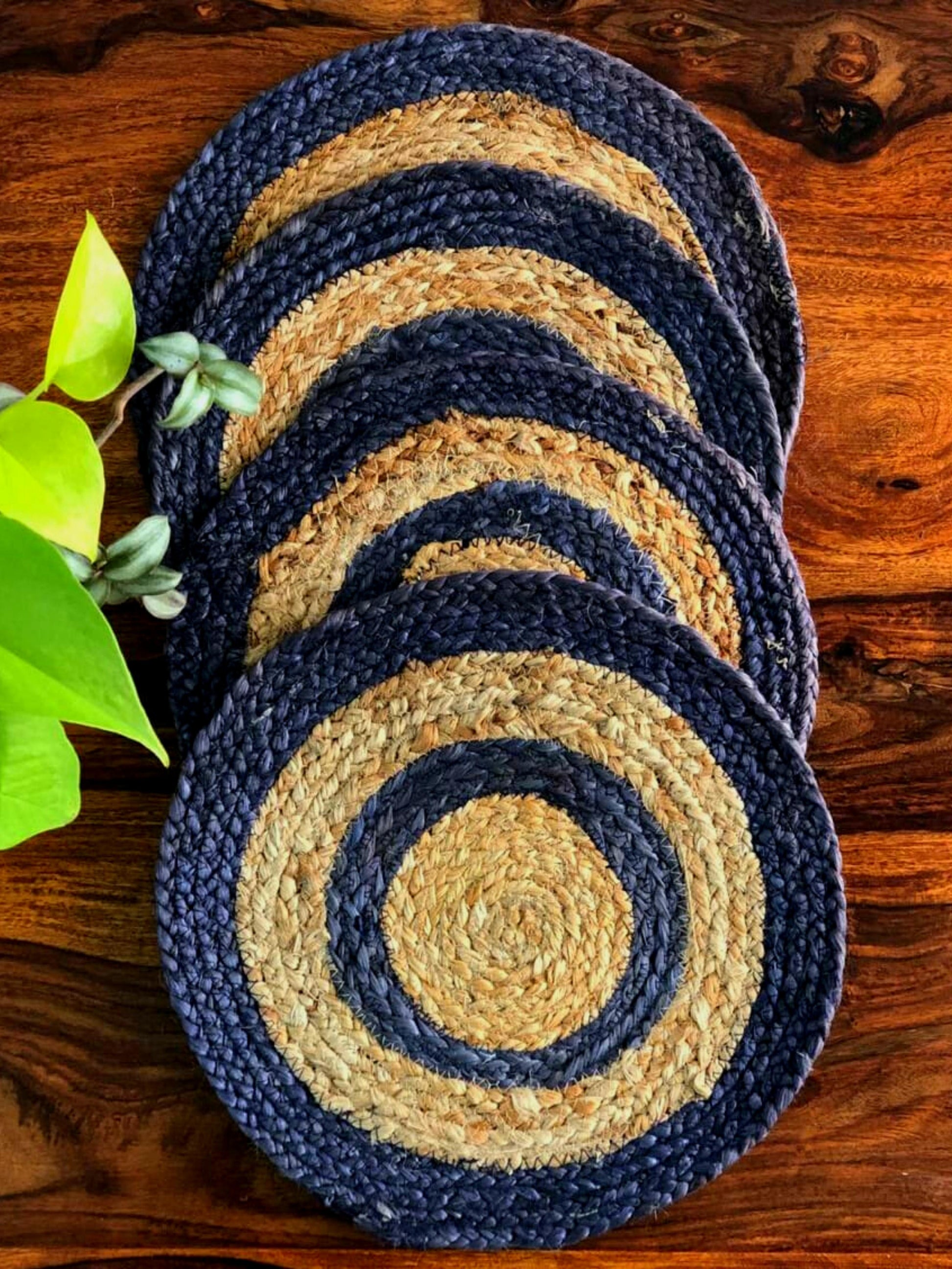 Double Ring Jute Placemat - Blue - jasmeyhomes