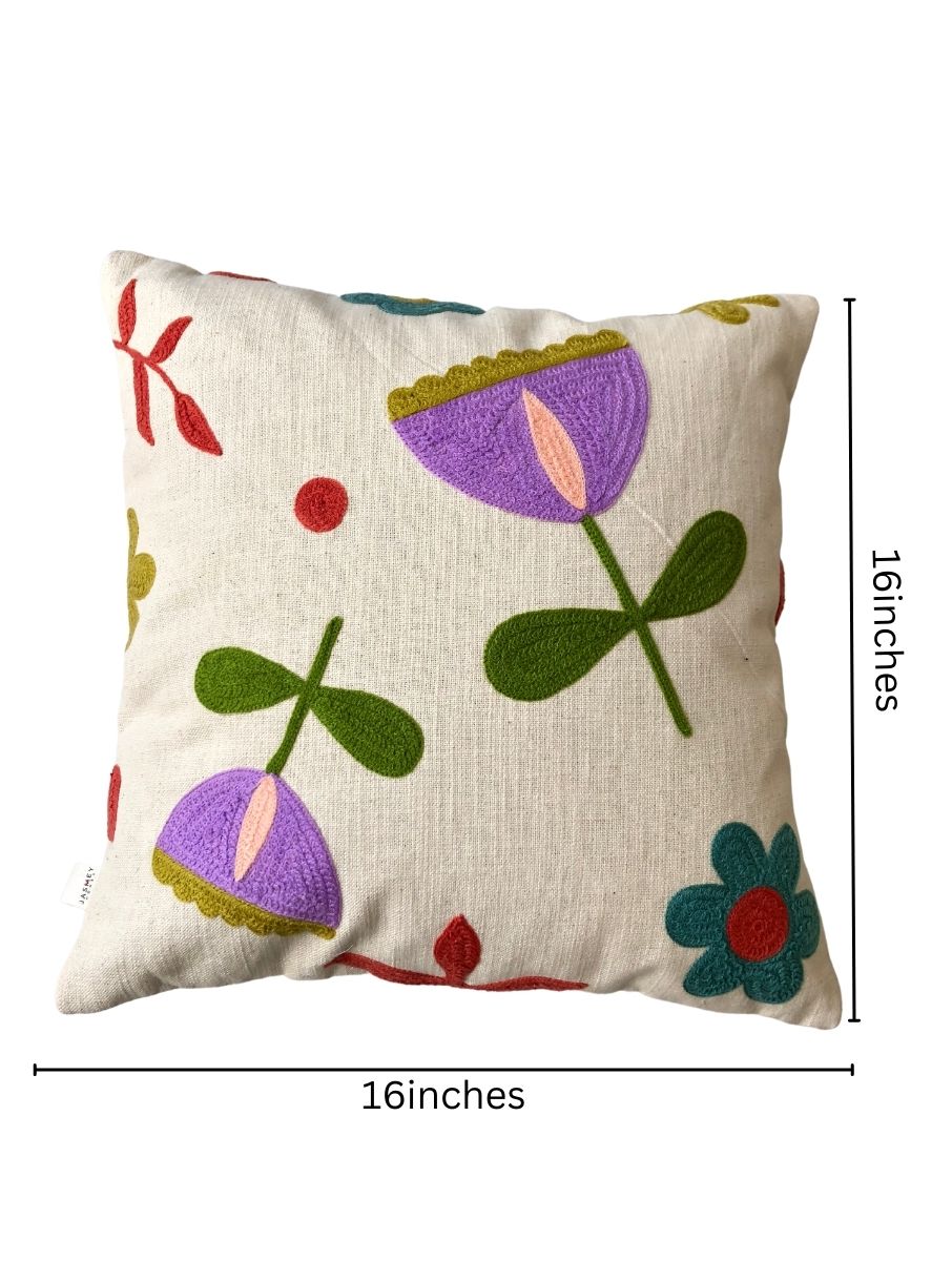 Embroidered Cushion Cover - Floral - jasmeyhomes