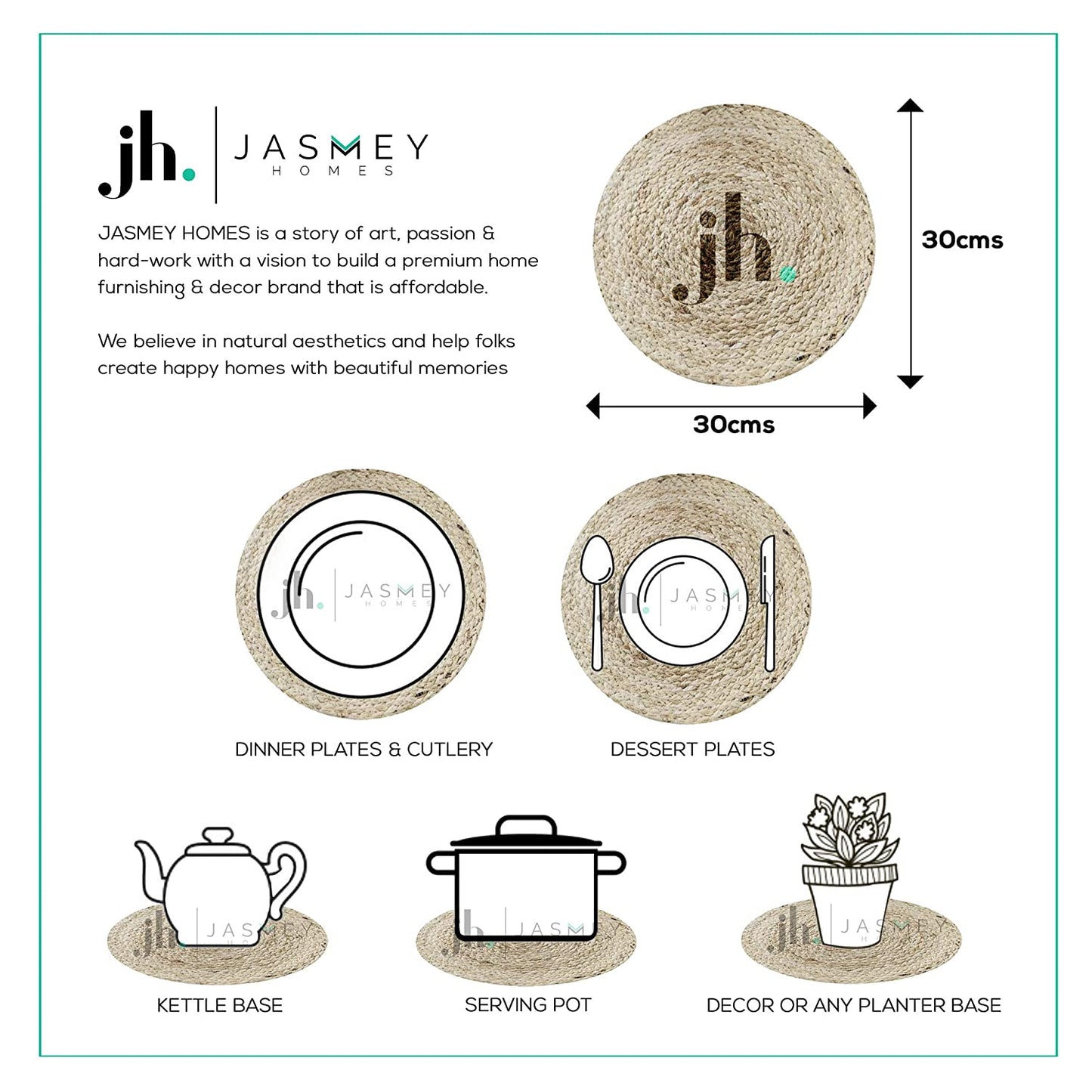 Monochrome Jute Placemats - Teal - jasmeyhomes