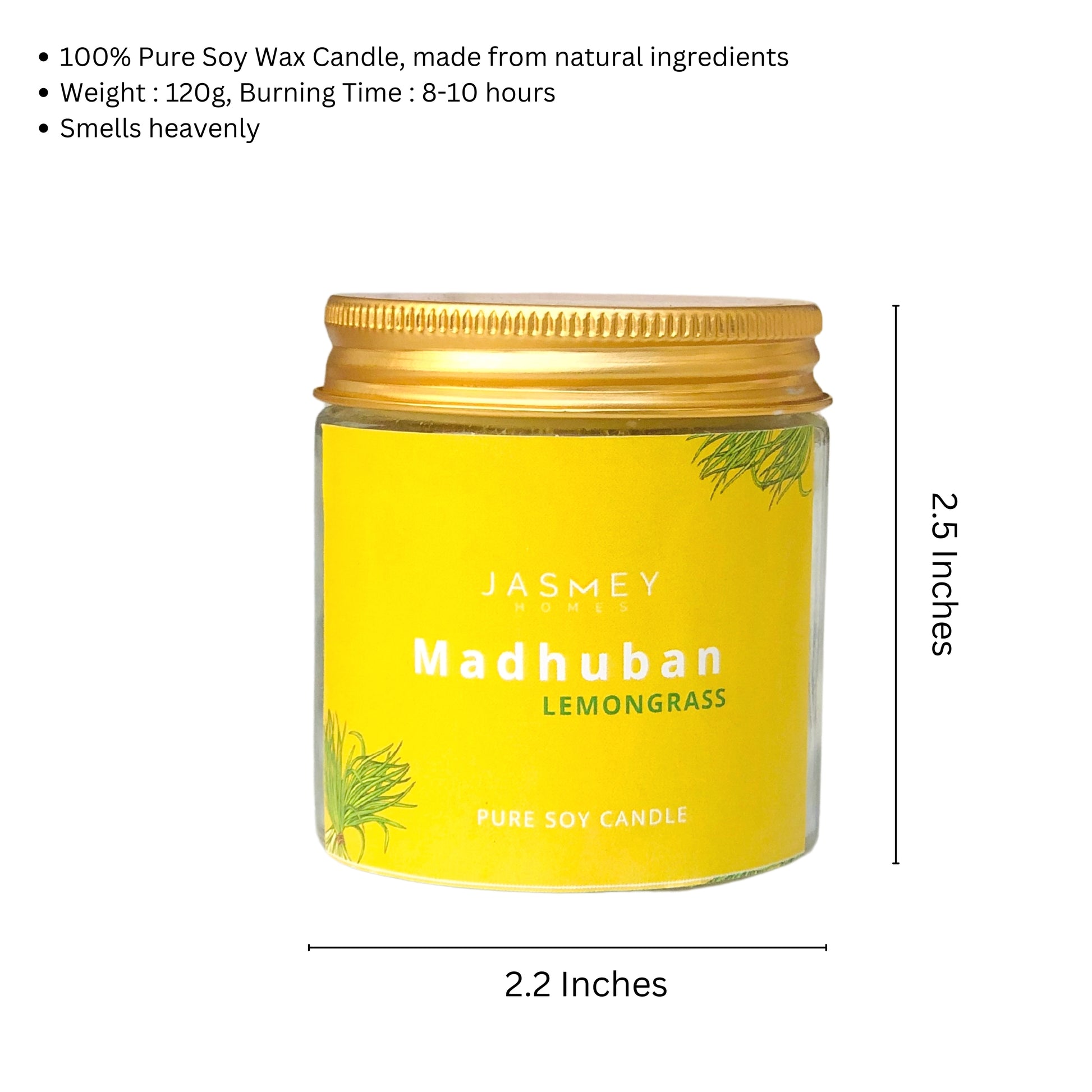 JASMEY HOMES | LEMON GRASS  SCENTED CANDLE - PURE SOY - jasmeyhomes