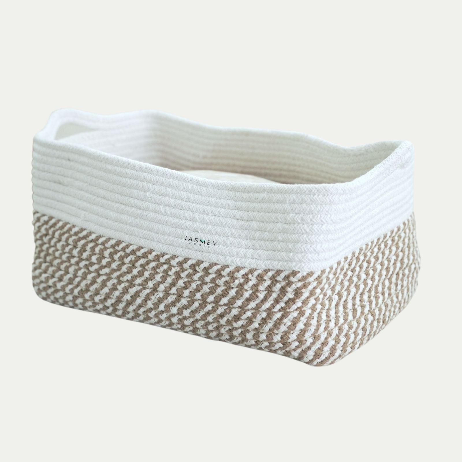Rectangular White & Beige Storage Basket - jasmeyhomes