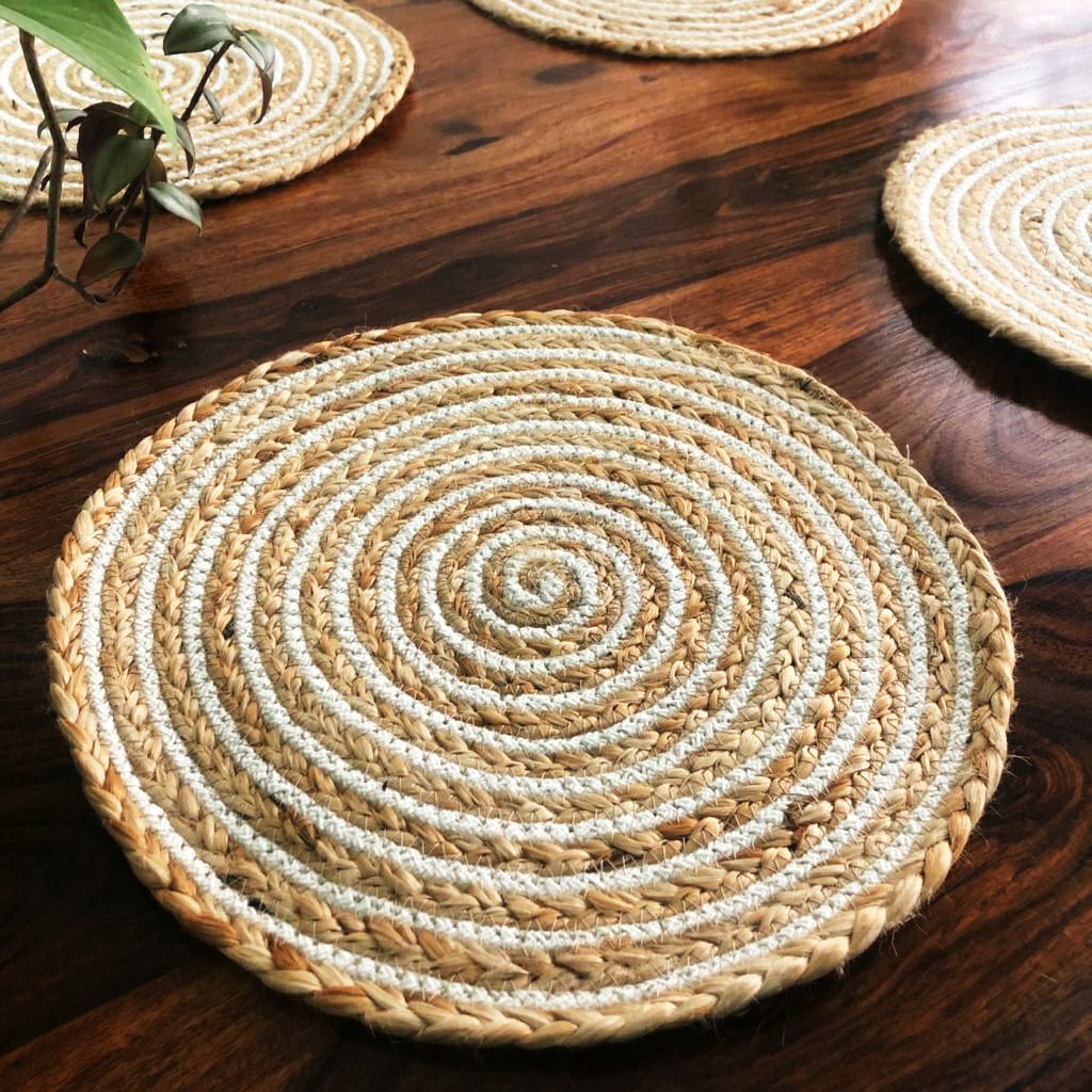 Spiral Jute Placemats - White - jasmeyhomes