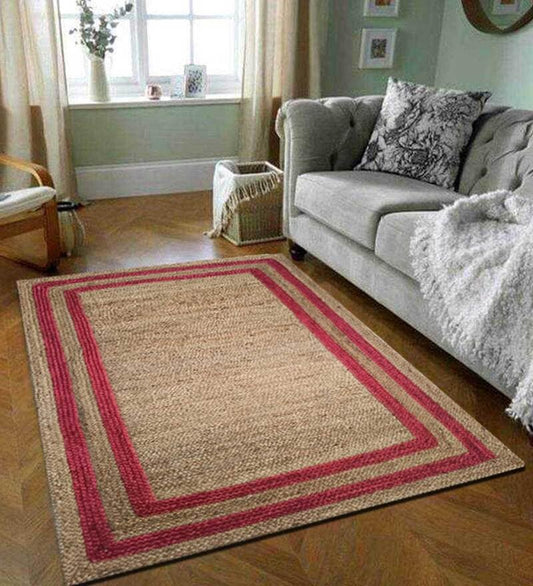 RED AND BEIGE COLOUR JUTE RUGS - jasmeyhomes